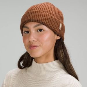 Lululemon Unisex Close-Fit Wool Blend Ribbed Brown Beanie Size L/XL